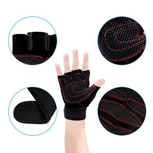Fitness Handschuhe Trainingshandschuhe Sporthandschuhe für Bodybuilding und Krafttraining wie Gewichtheben Hanteln Klimmzüge u. a. (Schwarz-Rot) - 2