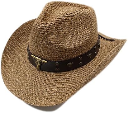 Fucaiqian Unisex Hat,Women/Men Hollow Western Cowboy Cowgirl Hat Gentleman Jazz Equestrian Cap Dad Queen Summer Sombrero Beach Sun Hat Punk Tauren (Color : Brown, Size : 58CM)