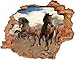 Produktbild Fototapete 3D Bild Tapete Loch in der Wand Wildpferde Mustang Laufen In Staub Wilderness Freiheit