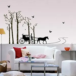 SYGA PVC Vinyl Wall Stickers for Living Room Self Adhesive Stickers, Riding on Horse Cart