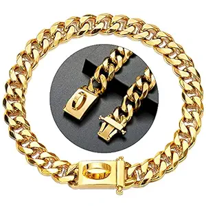 Tobetrendy Gold Dog Collar 15mm Dog Chain Collar Heavy Duty Cuban Link Dog Chain with Metal Buckle for Small Dogs Puppy (15MM, 10