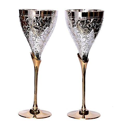 Zap Impex ® Schöne Messing versilbert Celebration Kelche 2er Set mit rot Samt-Box (9 "Höhe)