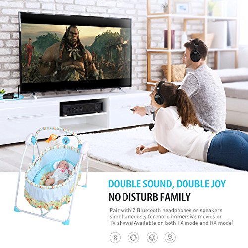 Blufree Trasmettitore e Ricevitore Bluetooth 4.2 con aptX a Bassa Latenza, Dual Link, 3,5 mm Jack, Adattatore Audio Wireless 2 in 1 per TV, PC, Cuffie, Sistemi Stereo, Altoparlanti, Smartphone, Tablet