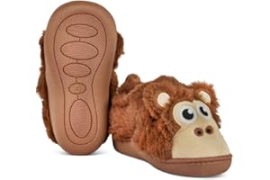 JUJU Factory Warehouse | Kids Slippers | Warm and Fluffy | Boys and Girls | Animal Variety Styles | Durable Outsole | Soft and Cosy Fit | Machine Washable