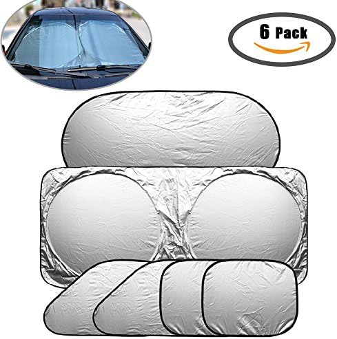 DiiZii6Pcs Car Sun Shade Windscreen Sunshade Keeping Your Vehicle Cool, Excellent UV Heat and Sun Reflector, Flexible Size for SUV, Truck, Fit Windscreen Car Large or Small, Silver