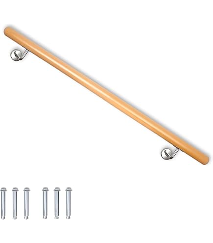 TIBU Handlauf Aluminium Weiß Geländer 30-600cm Wandhandlauf Treppe Gewinkelte Edelstahlhalter, Länge 50 Cm Mit 2 Halter Und Halbrunde Kappe
