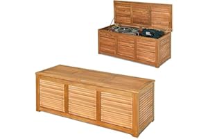 GYMAX Cassapanca Baule Legno da Giardino, Cassapanca Contenitore con Coperchio, Multibox Utilizzabile all’Interno e all‘Esterno, Portata di 160 kg, 120x45x45 cm