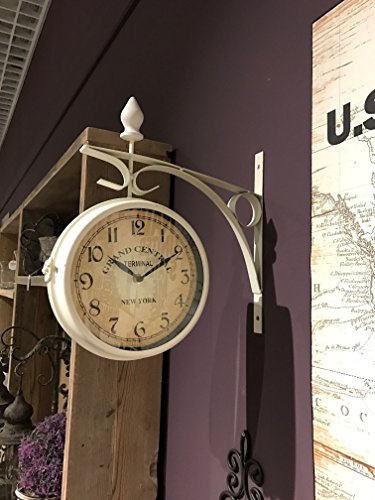 34cm Bahnhofsuhr creme Metall Wanduhr Bahnhof Uhr Küchenuhr Landhaus Nostalgie Shabby Chic Metallgehäuse - 2