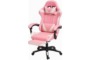 Generico Sedia Gaming Ergonomica con Poggiapiedi Estraibile, Cuscino Lombare e Poggiatesta – Poltrona da Ufficio e Gaming in Ecopelle, Schienale Reclinabile 135°, Altezza Regolabile (Rosa/Bianco)