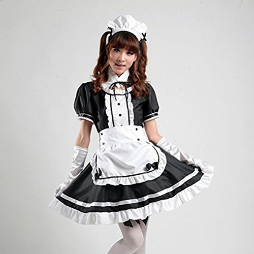 tzm2016 Anime Cosplay Costume French Maid Outfit Halloween, 4 pcs as a set including dress; headwear; apron; fake collar ( black , Size XL ) - 2