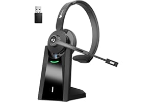 Earbay Wireless Headset, Headphones with Microphone, Mute & Charging Dock, Single Headsets With Microphone, Noise cancelling &USB Dongle,For PC/Zoom/Skype/Home/Office/Meetings