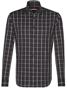 SEIDENSTICKER Herren Hemd Slim Langarm Bügelfrei Karo Businesshemd Hai-Kragen Kombimanschette weitenverstellbar