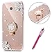 Produktbild Galaxy J5 2016 Hülle,Galaxy J5 2016 Schutzhülle,Hpory Fashion Luxus Glänzend Glitzer Bling Kristall Blumen Muster Goldener Kreisring Rotierendem Ring Fingerhalterung Ständer Halter Überzug Sparkle Pailletee Bling Strass Diamanten Crystal Clear Transparent TPU Silikon Perfekter Hülle für Mädchen Frauen Silicone TPU Protector Bumper Anti-Staub Anti-Kratzer Telefon Tasche Handytasche Schutzhülle für Samsung Galaxy J5 2016-(Gold)