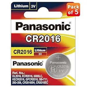Panasonic Lithium Coin Battery CR2016, Pack of 5