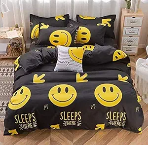 Fablicious Glace Cotton Smiley Emoji Print Bedsheet for Double Bed Boys / Girls - Sheet Size 90 x 100 with 2 Pillow Covers