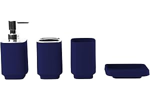 Hosoncovy 4 Pcs Bathroom Accessory Set with Soap Dispenser, Bathroom Cup, Soap Dish ，Toothbrush and Toothpaste Holder (Dark Blue)