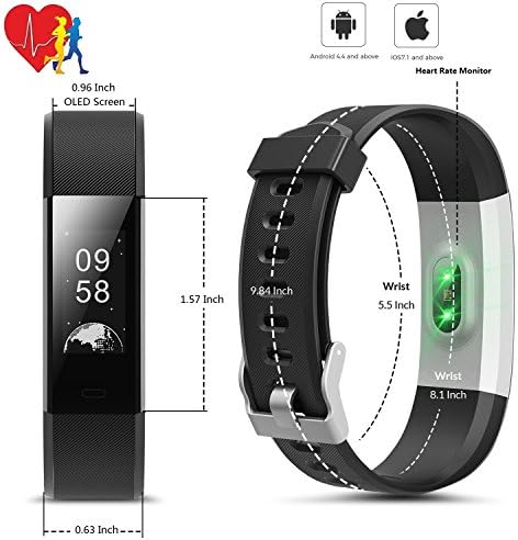 (GO Fitness) Fitness Tracker Heart Rate Sport Smart Wristband Aluminium back-Waterproof Wearable Activity Tracker with Steps & Calorie Burned and Distance Counter Sleep Monitor Pedometer Watch for Kids Men Women (Black)