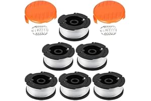 DriSubt 8 szt. AF-100 szpula do trymera i linia do trymerów sznurkowych Black & Decker część zamienna narzędzie sznur linek, 1,5 m 0,065 cala zapasowa szpula do automatycznego podawania (z 2 nasadkami + 2 sprężyny) (6 szt.)