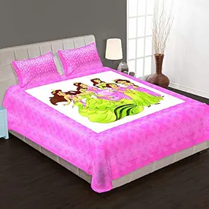 Shubhnya Craft? Barbie Girl Printed 104 TC Cotton Double Bedsheet with 2 Pillow Covers (Pink)