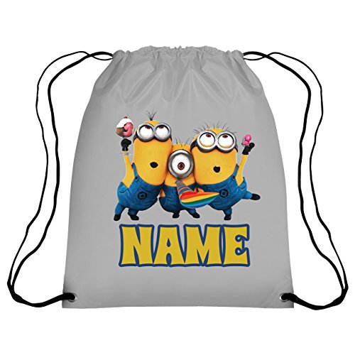 Personalised Minions Dispicable Me Party Drawstring GYM Bag School, Nursery, Swim, PE, Dance, Kit (White)
