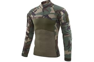 Czen Chemise Militaire Homme, Chemise à Manches Longues de Combat Tactique pour Hommes avec 1/4 Fermeture pour Paintball Chasse Airsoft