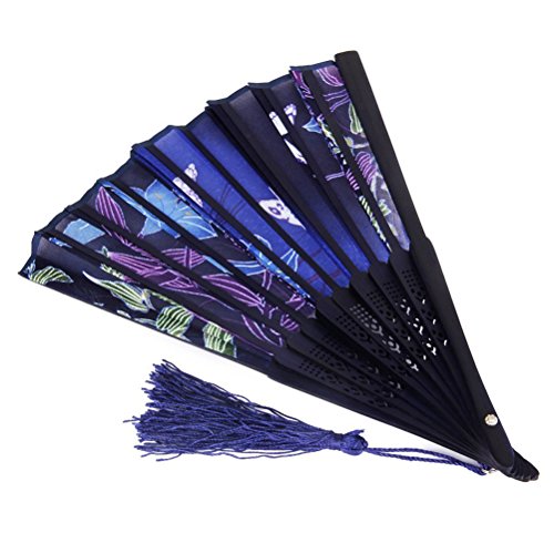 PIXNOR Womens Folding Bambus-Hand-Ventilator mit Quaste für Hochzeit Geschenke ( Schmetterlings-Lilien) - 6