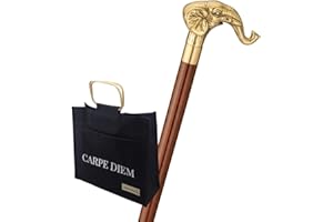 STOCKSHOP Trinkstock mit Jutetasche, Reisestock Elephant, Knaufgriff Messing, Stock Hartholz braun, Wanderstock, teilbar, Geheimfach, Damen, Herren