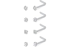LAURITAMI 4 Pièces Piercing Nez, 20G 22G Piercing Nez Acier Inoxydable Or Argent, L Spirale Droit Forme Percing Narine Bijoux de Percing pour Femme Homme
