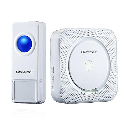 HOMASY Sonnette sans fil Kit de Carillon Etanche avec 300m Gamme et 50 Mélodies, 4-Niveaux Volume (Blanc)