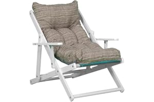 LIBEROSHOPPING.EU - LA TUA CASA IN UN CLIK Liberoshopping Sillón de madera plegable con cojín acolchado y marco blanco, reclinable en 3 posiciones, ideal para jardín, terraza o balcón (gris paloma)