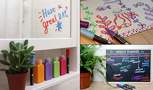 Kreidemarker-Set für Glas, Plastik, Schultafeln – Abwischbar und langlebig – Ungiftig – 10 Farben - 6