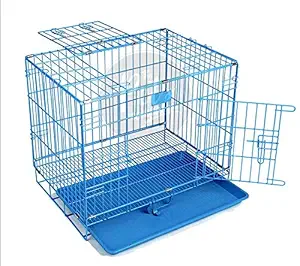 The Pets Company Double Door Folding Metal Dog Cage with Paw Protector, for Small Dogs and Puppies, Small, Blue, 24 Inch