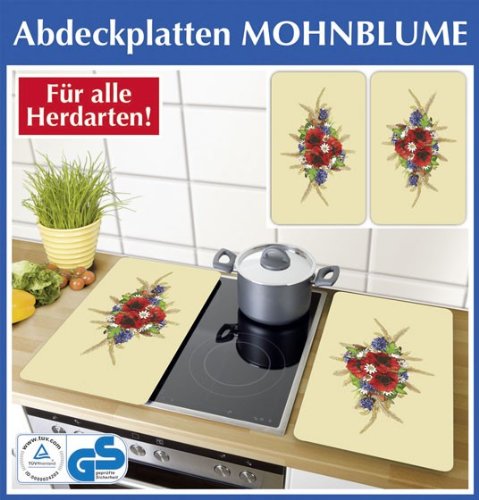 WENKO 2511413500 Herdabdeckplatte Universal Mohnblume - 1er, für alle Herdarten, Gehärtetes Glas, Mehrfarbig