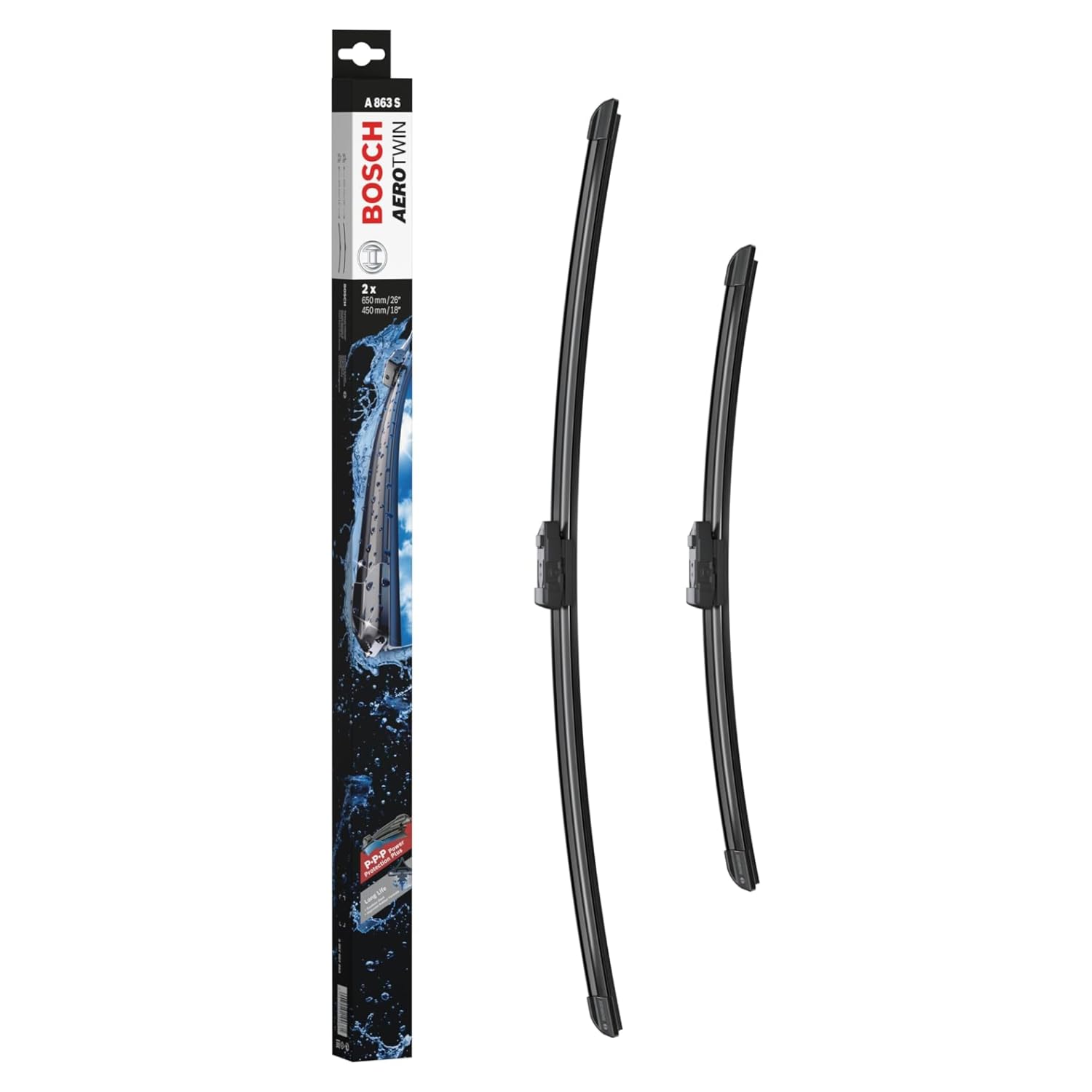Bosch Aerotwin A 863 S Tergicristalli Anteriori, 650 mm / 450 mm | Set di 2 Tergicristalli di Ricambio, con Adattatore Preassemblato