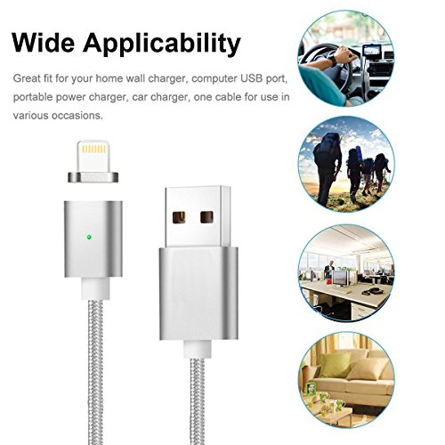 Magnet iPhone Kabel Ladekabel Datenkabel USB ,TUOYA Magnetisches Magnet Ladekabel / Datenkabel Lightning für iPhone 7, iPhone 6s, iPhone 6, iPad(Silber) - 5