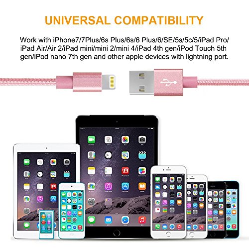 Nylon iPhone Lightning Ladekabel-[Lebenslange Garantie]-TUOYA Nylon Apple iPhone Lightning to USB3.0 Datenkabel, Hi-Speed Sync und Schnelles Lightning Ladekabel Syncwire mit 8 Pin Aluminium Steckerr für Apple iPhone 7/ 7 Plus/ 6s/ 6s Plus/ 6/ 5/ SE/ iPad Air/ iPad 4/ iPad mini/ iPod nano 7/ iPod (2pack-9,9ft/3m, Pink) - 5