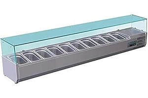 Polar Refrigeration G-Series 230W Countertop Food Prep Fridge with Built-In Glass Surround, Stainless Steel, 2°C to 8°C, 435(H)x2000(W)x330(D)mm, Capacity: 10x 1/4 GN Pans (Sold Separately) | G611