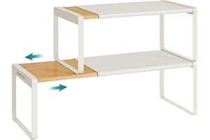 SONGMICS HOME Étagère à Épices, Lot de 2, Extensible, Organisateur de Cuisine, Porte-épices, Petite Étagère, Empilable, Organisateur, Banc à Chaussures, Beige Naturel et Blanc Crème KCS051N01