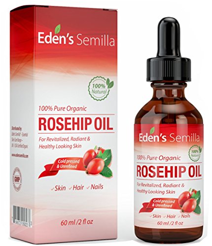 100% Pure Rosehip Oil - 60ml - Certified ORGANIC - Revitalises Skin & Hair - Clinically Proven - Natural / Cold pressed & unrefined - NON Greasy HIGH absorbency - Use daily - Anti ageing, nourishes, hydrates and visibly reduces fine lines, scars, stretch marks and skin pigmentations - Suitable for all skin types - Eden's Semilla Essential Skin Care