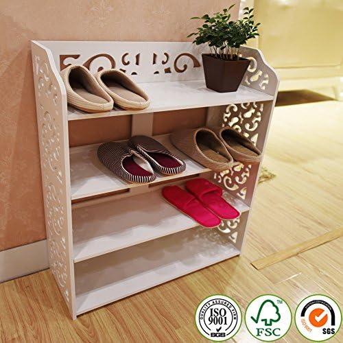 Shoe Rack3/4/5 Tier Chic Hollow Out White Shoe Rack Free Standing Shoe Cabinet Wood Shoe Storage Organizer Stand Shelf Holder Unit Shelves 40/60*23*71/91 (4 tier 63*23*71cm)