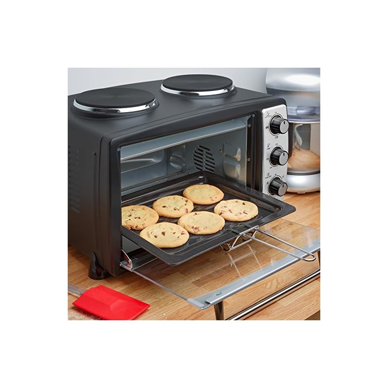 Andrew James Mini Oven with Electric Grill and Double Hotplate Fast Heating 5 Cooking
