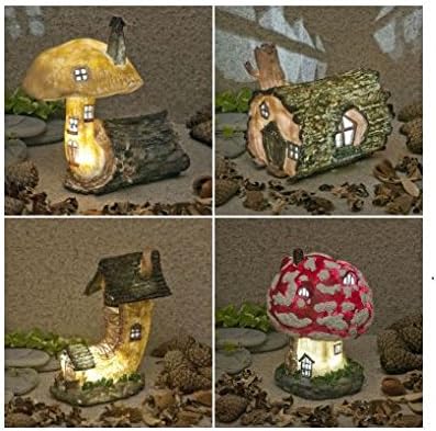 Solar Fairy House Collection Lights Up At Dusk Fairy Garden - Pack of Four Fairy Dwellings