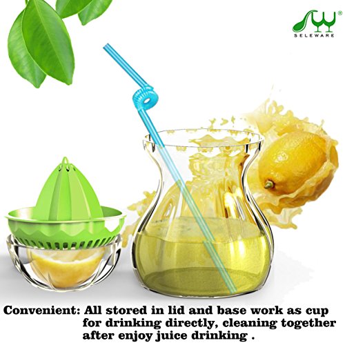 SELEWARE Zitronenpresse Handpresse Limettenpresse Manuelle Saftpresse Zitrone Entsafter Frucht mit Flasche BPA frei Spülmaschine Safe 600ML Grün - 5