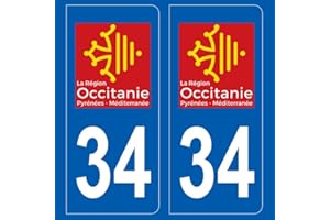 DECOHO - 2 autocollants stickers plaque immatriculation voiture départements France - hauteur : 34 Hérault cm