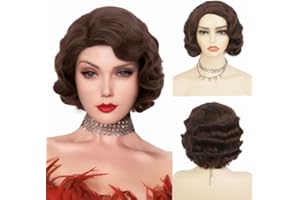 ‎SALAIBS Salaibs Braun 1920er Jahre Perücke Damen Finger Wave Perücke Kurze Lockige Synthetische Faser 30er Jahre Disco Kostüm Haar Perücken für Cosplay Halloween Gebrauch