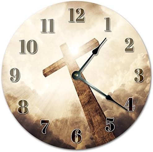 NVBFH43545 The Holy Cross Wooden Wall Clock Silent Modern Wall Clock for Living Room Bedrooms Children Rooms Wall Art 12x12 in