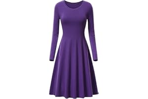 EFOFEI Femme Robe Décontractée Col Rond à Manches Longues Robe Plissée Swing Robe A Ligne Élégante Robe Cintrée Au Genou Vintage Style Rétro