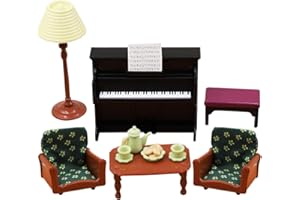 Abaodam Dollhouse Furniture Set - Sofa Piano Tea Set Mini Doll Home Decoration Floor Lamp Miniature Sofa Coffee Table Wear Doll Accessories 1:12 Mini Simulation Piano with Stool