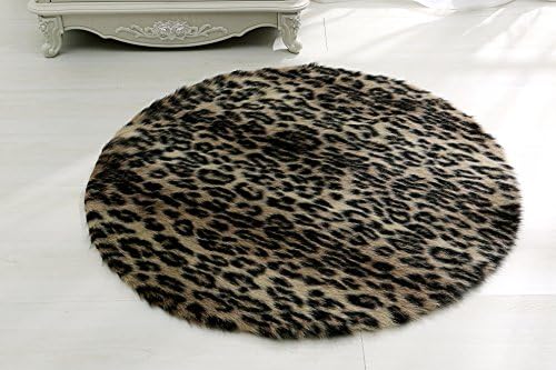 RugMall Round Shaggy Rugs Faux Fur Sheepskin Rug For Living Room Bedroom,Leopard(100cm Diameter,Circular)