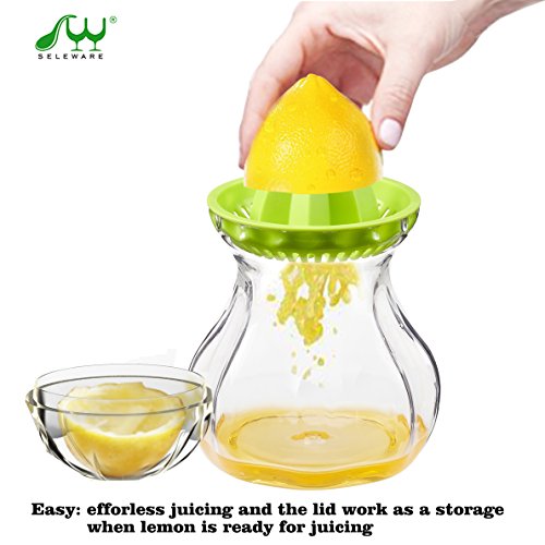 SELEWARE Zitronenpresse Handpresse Limettenpresse Manuelle Saftpresse Zitrone Entsafter Frucht mit Flasche BPA frei Spülmaschine Safe 600ML Grün - 4